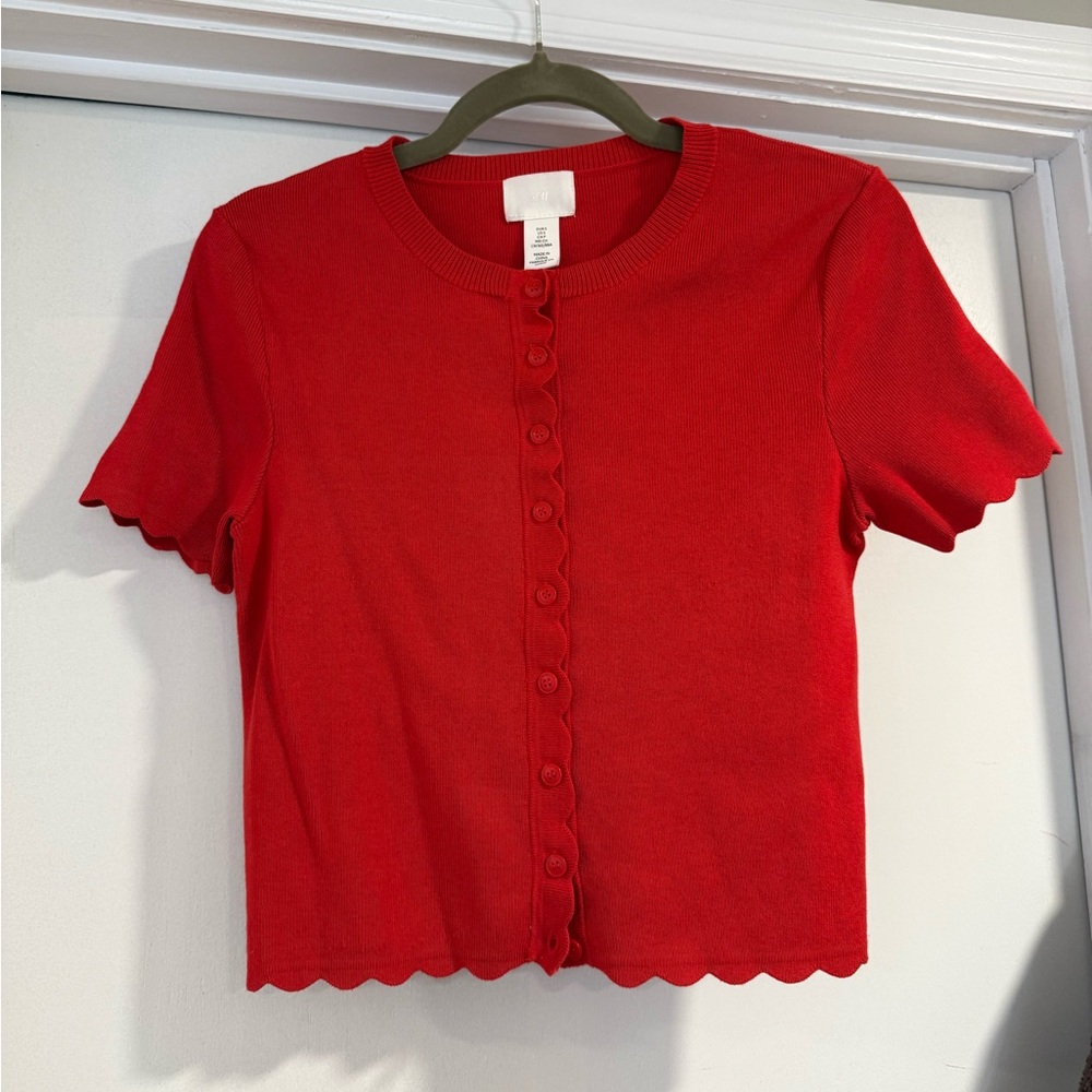 H&M Red Scalloped Cardigan